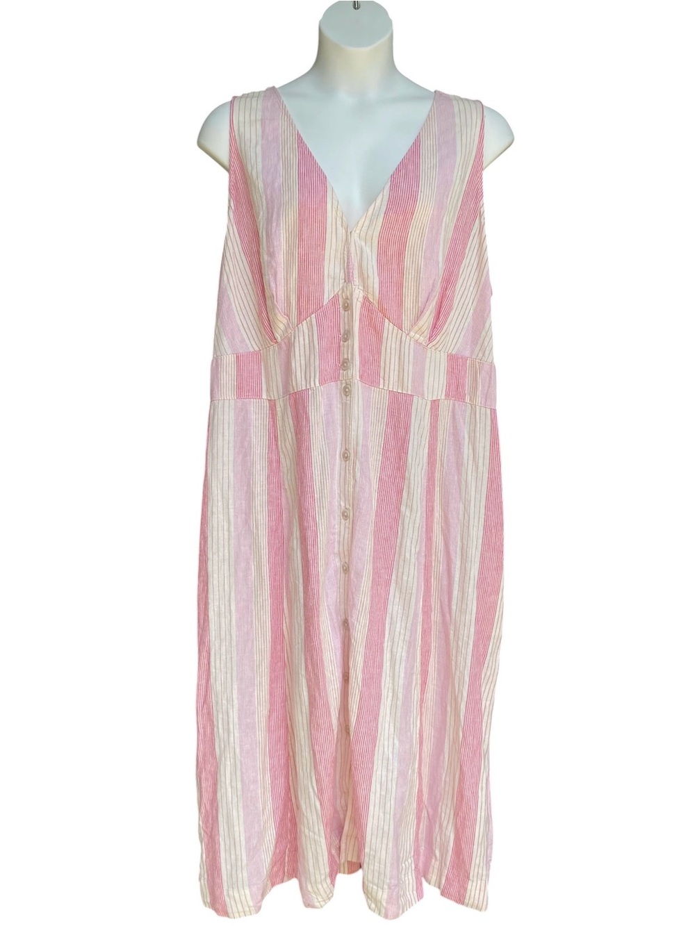 NWT Universal Thread Woven Linen Blend Midi Sundress Pink Stripe Plus Size 2X